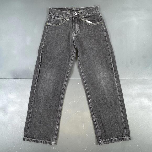 VTG Southpole Jeans Boys 8 24x22.5 Black All Cotton Wide Leg Baggy Denim Y2K - Picture 2 of 8